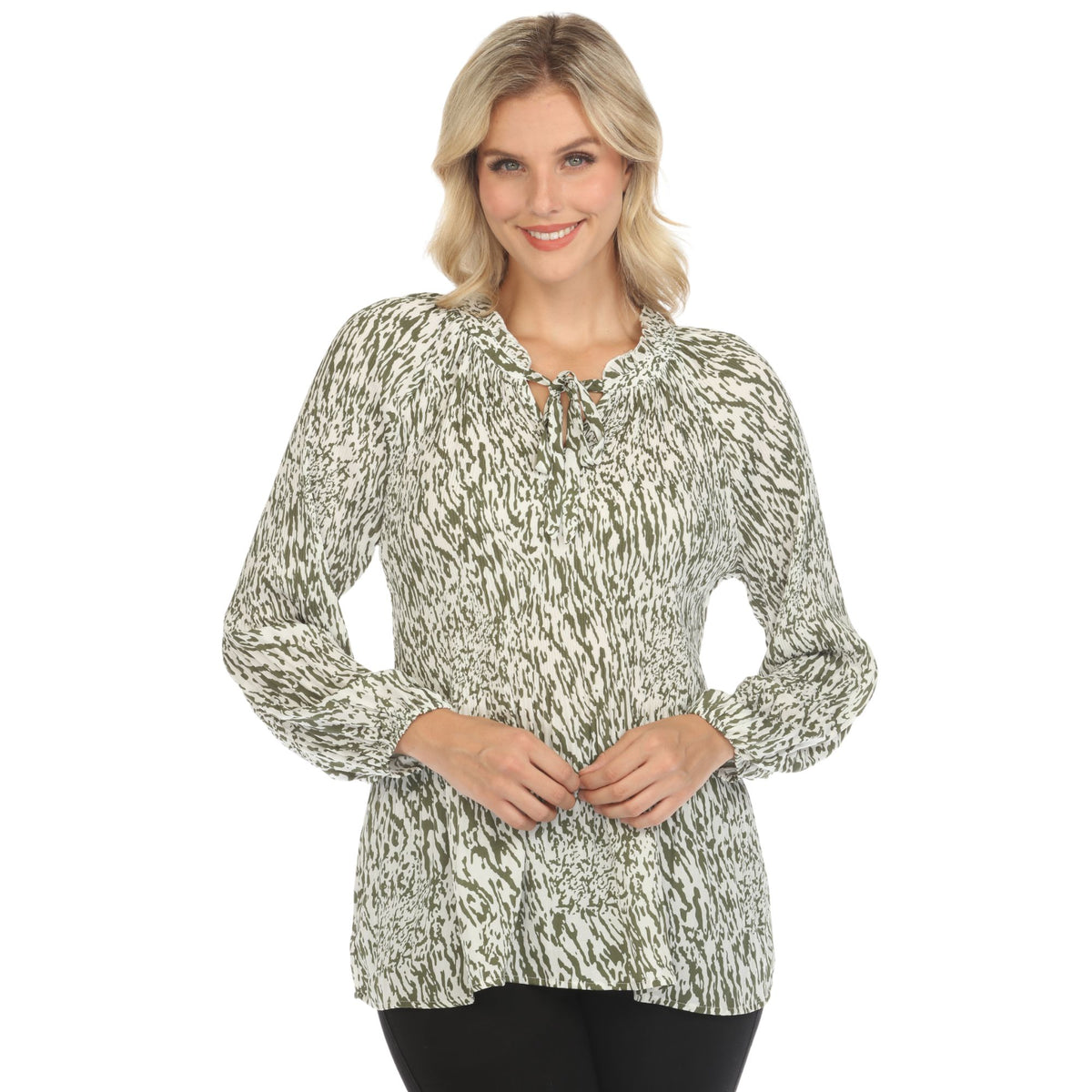 White Mark Women's Printed Peasant Blouse