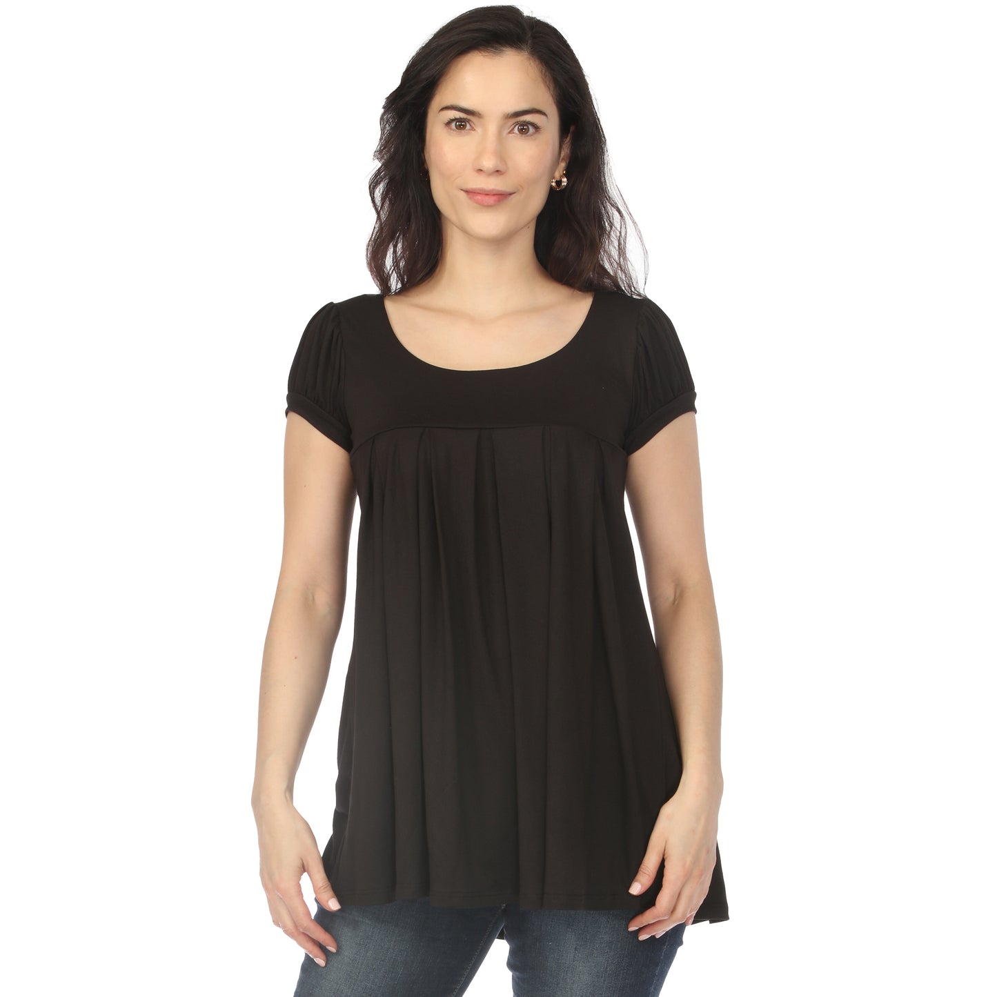 White Mark Women's Cap Sleeve Pleated Top