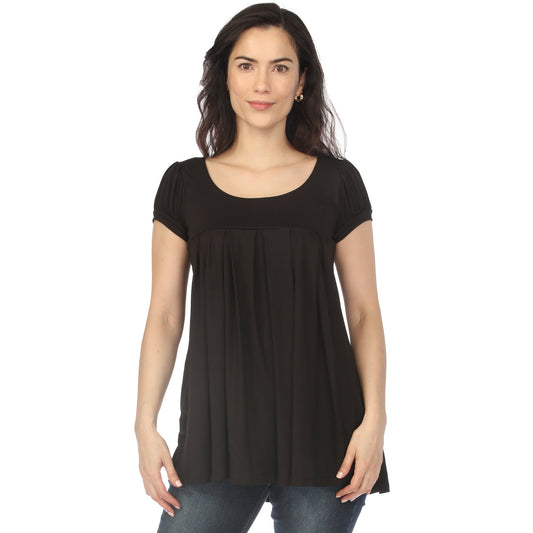 White Mark Women's Cap Sleeve Pleated Top