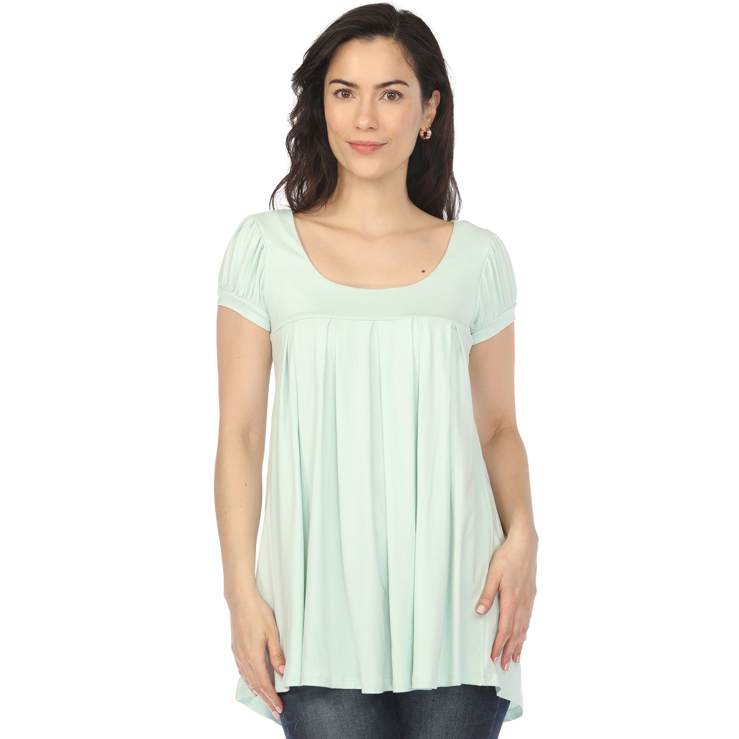 White Mark Women's Cap Sleeve Pleated Top