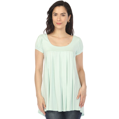 White Mark Women's Cap Sleeve Pleated Top