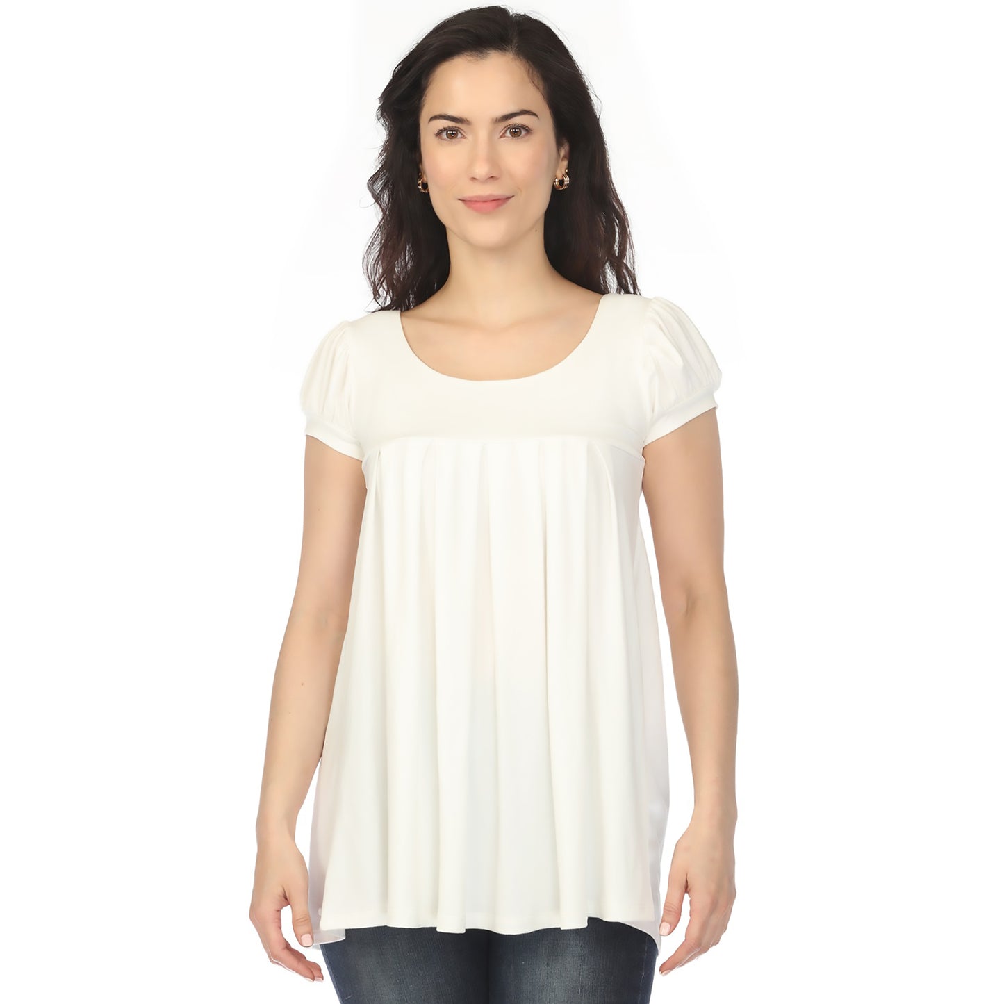 White Mark Women's Cap Sleeve Pleated Top