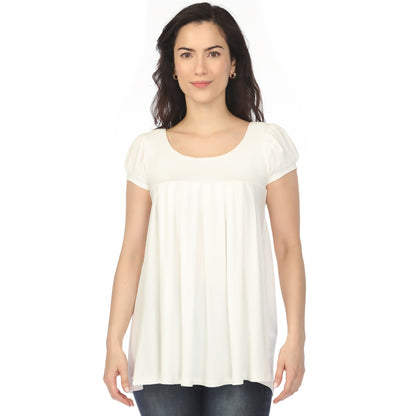 White Mark Women's Cap Sleeve Pleated Top