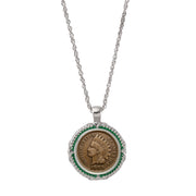1859-1909 Indian Head Penny Green Enamel Coin Pendant Necklace