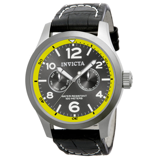 Invicta Men's 48mm I-Force Quartz Charcoal Dial Leather Strap Watch