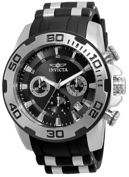 Invicta Men's 50mm Pro Diver Scuba Quartz Chronograph Silvertone Case Silicone Strap Watch
