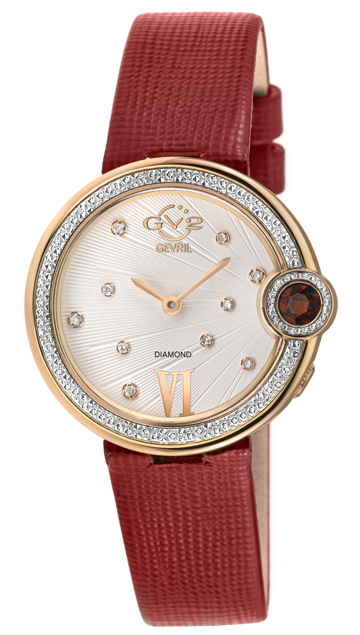 GV2 by Gevril Women's 34mm Perugia Swiss Quartz Diamond Leather Strap Watch