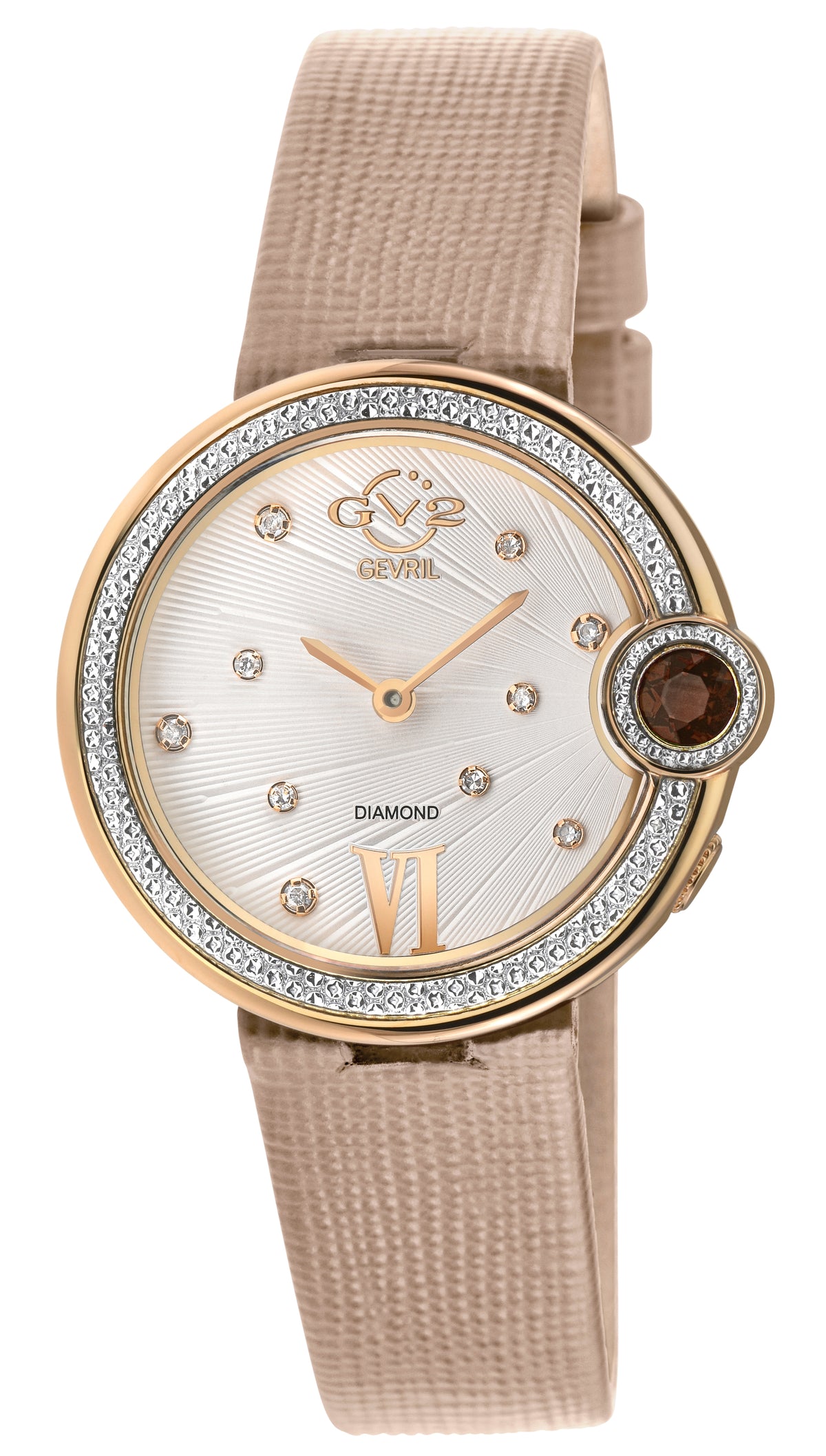 GV2 by Gevril Women's 34mm Perugia Swiss Quartz Diamond Leather Strap Watch