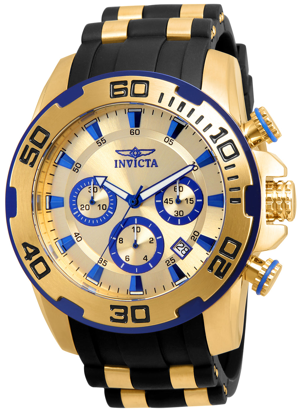 Invicta Men's 50mm Pro Diver Scuba Quartz Chronograph Goldtone Case Silicone Strap Watch