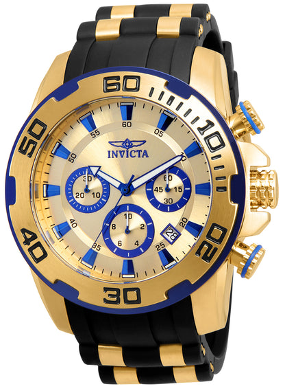 Invicta Men's 50mm Pro Diver Scuba Quartz Chronograph Goldtone Case Silicone Strap Watch