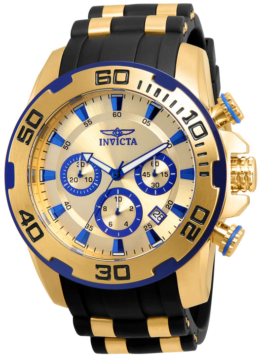Invicta Men's 50mm Pro Diver Scuba Quartz Chronograph Goldtone Case Silicone Strap Watch