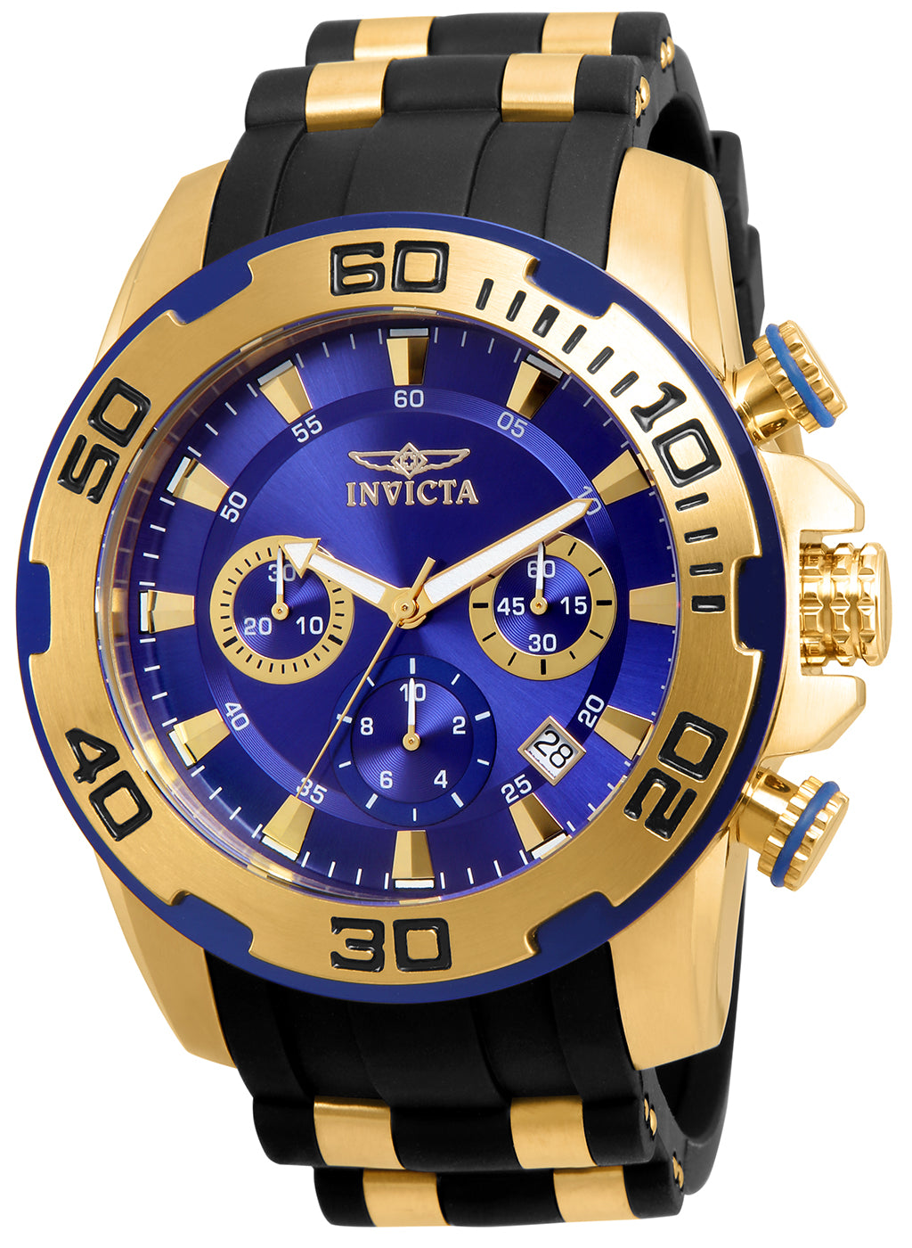 Invicta Men's 50mm Pro Diver Scuba Quartz Chronograph Goldtone Case Silicone Strap Watch