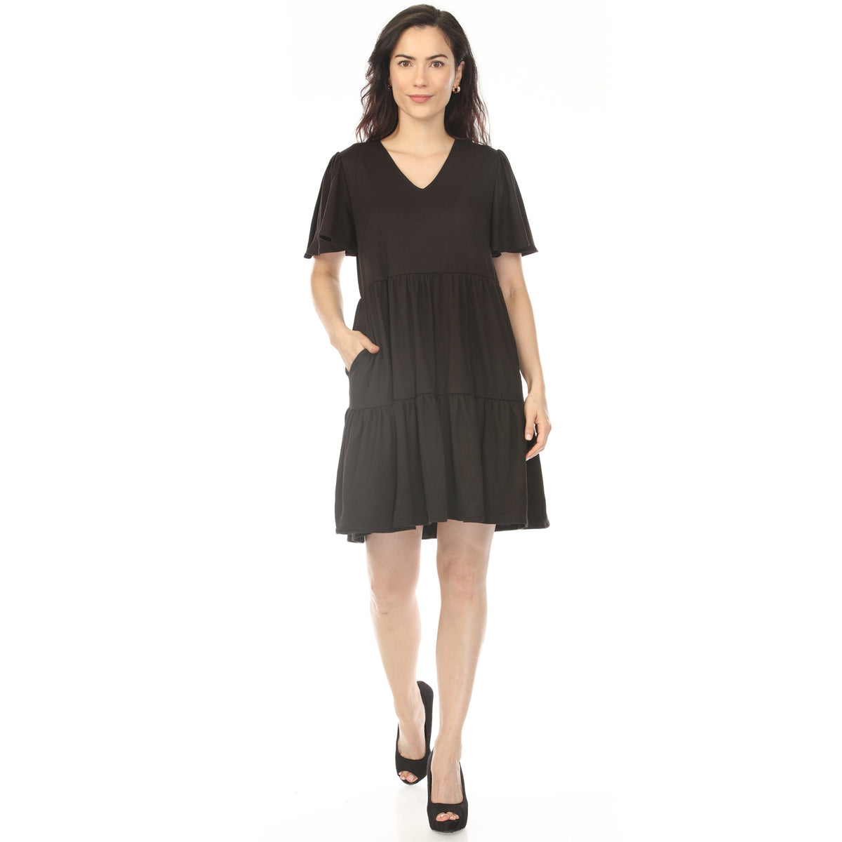 White Mark Women's V-Neck Short Sleeve Dress