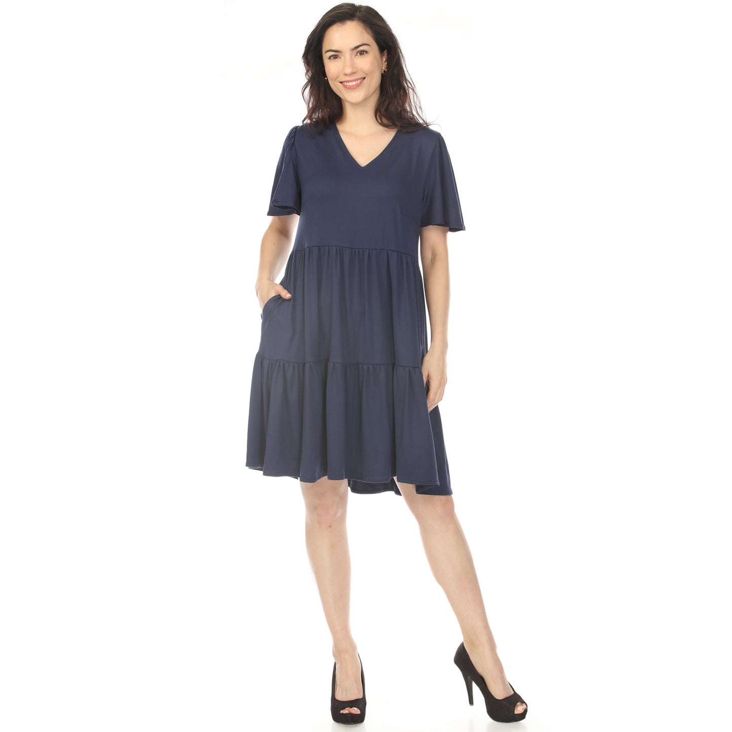 White Mark Women's V-Neck Short Sleeve Dress