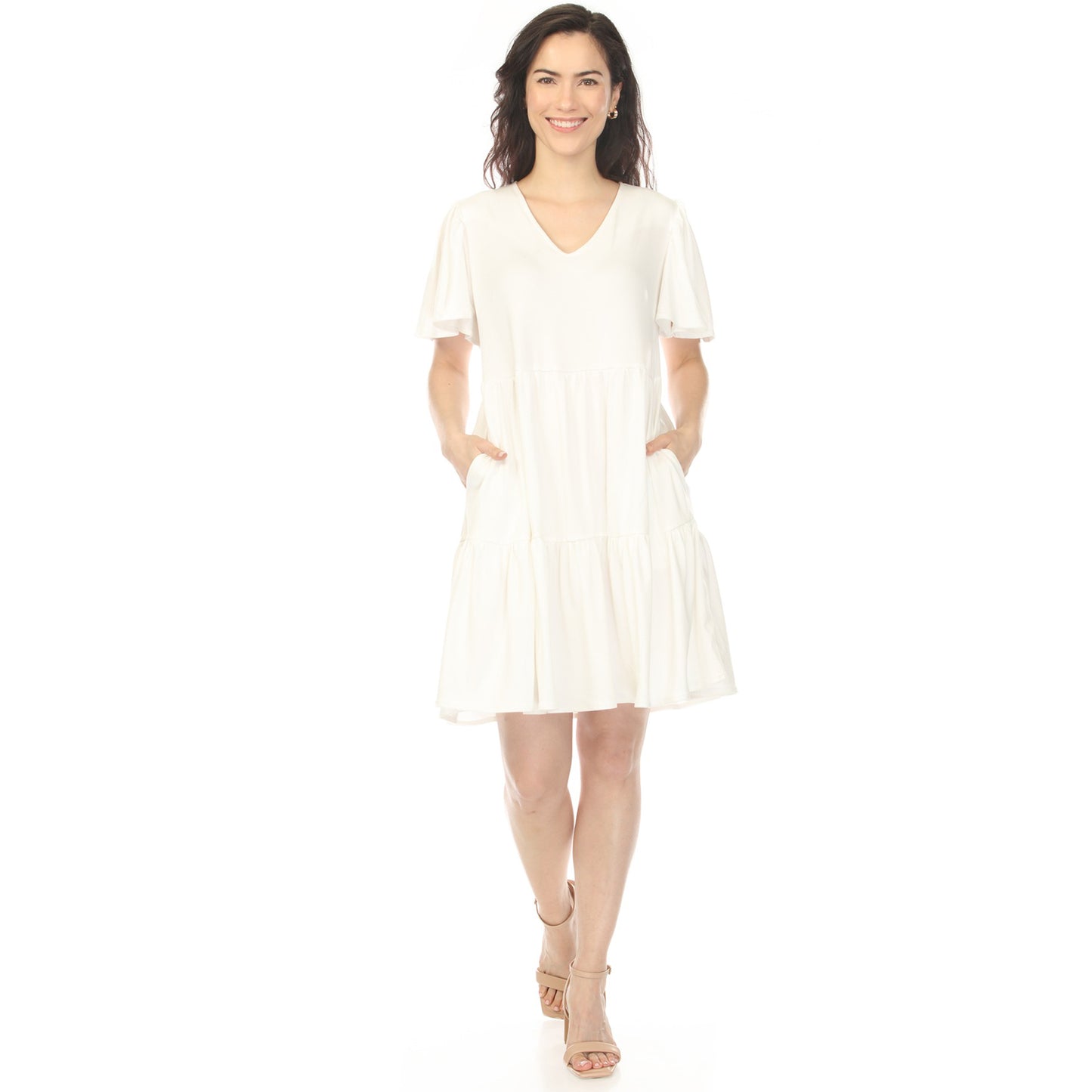 White Mark Women's V-Neck Short Sleeve Dress
