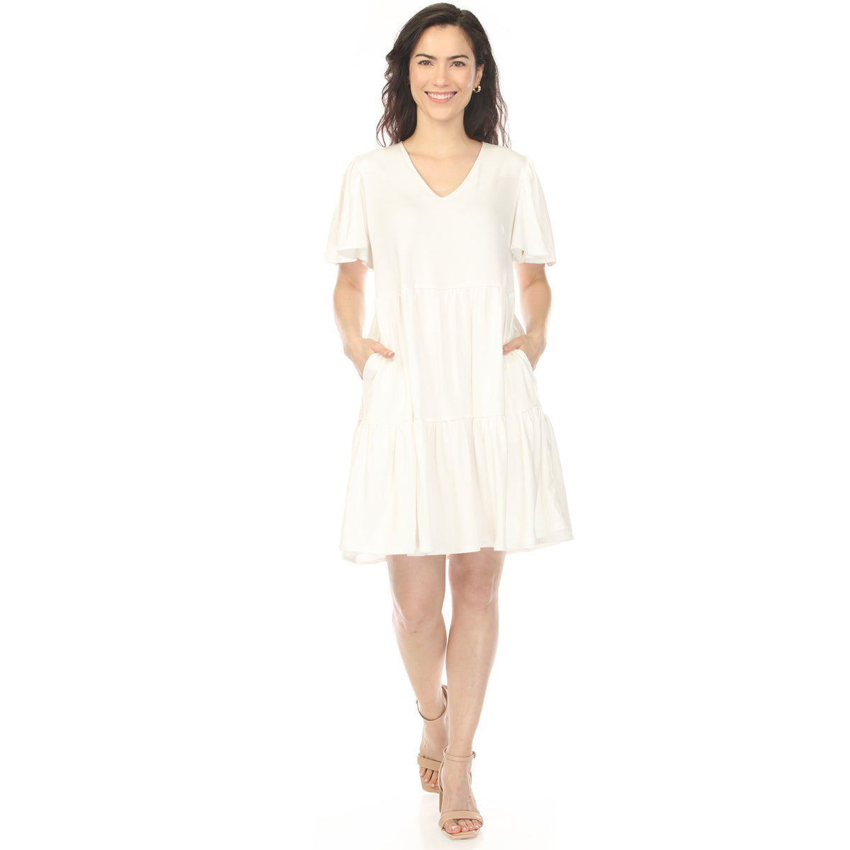 White Mark Women's V-Neck Short Sleeve Dress