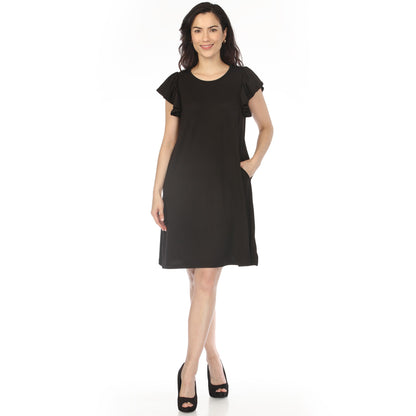 White Mark Women's Crew Neck Ruffle Sleeve Dress
