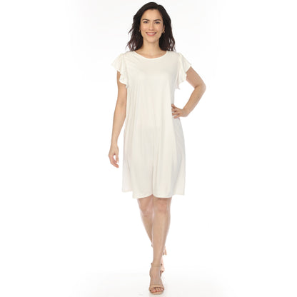 White Mark Women's Crew Neck Ruffle Sleeve Dress