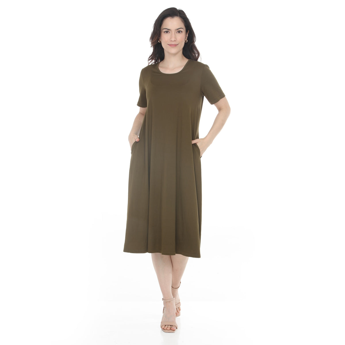 White Mark Women's Tee Swing Midi Dress