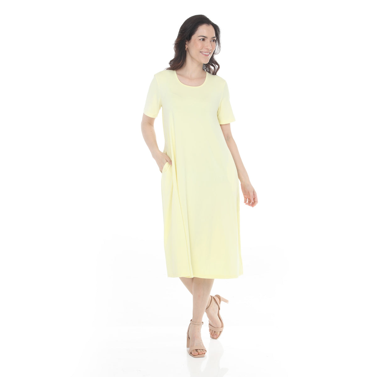 White Mark Women's Tee Swing Midi Dress