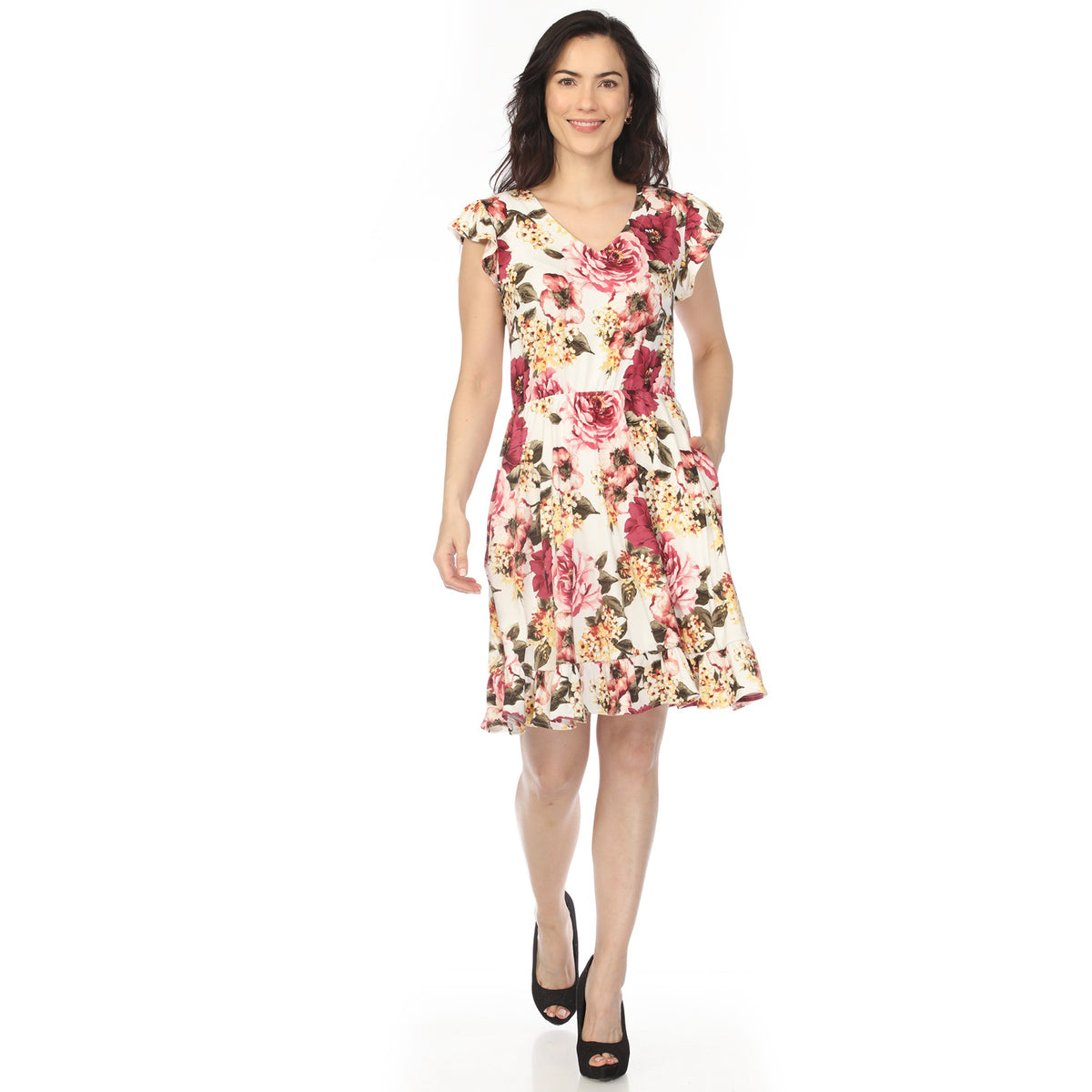 White Mark Women's V-Neck Empire Dress