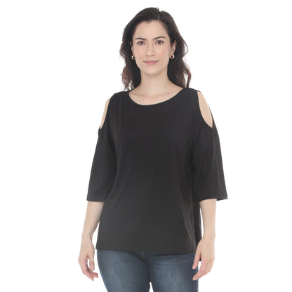 White Mark Women’s Casual Cold Shoulder Pullover Top