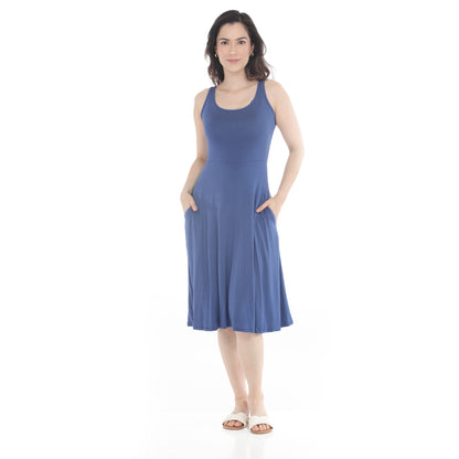 White Mark Women's Scoop Neck Fit & Flare Tank Midi Dress