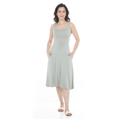 White Mark Women's Scoop Neck Fit & Flare Tank Midi Dress