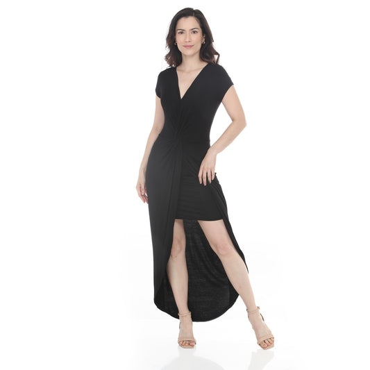 White Mark Women's Twist Front High Low Skirt Maxi Dress