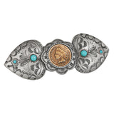 Indian Head Penny Pewter Turquoise Color Glass Western Hair Barrette