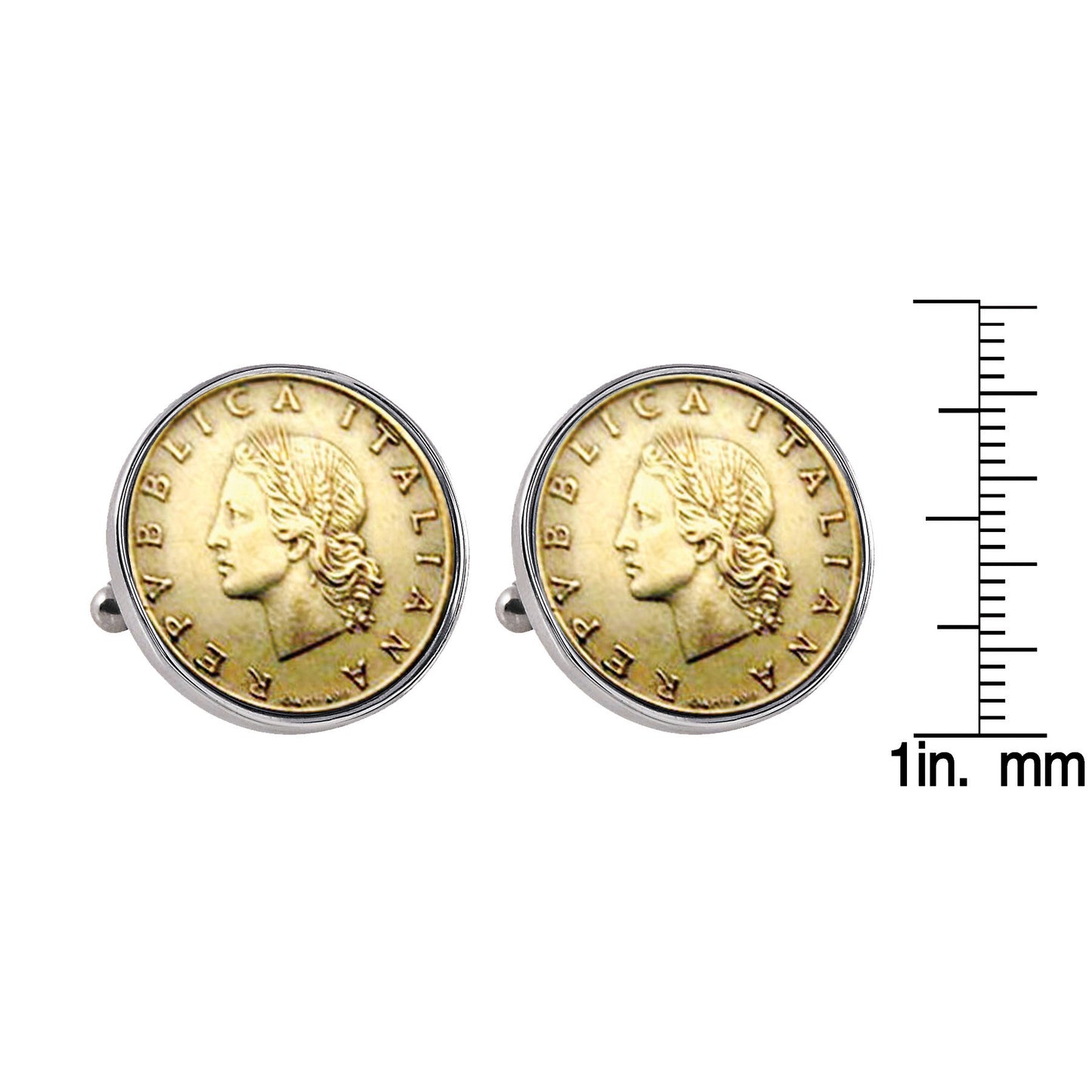 1990-1995 Italian Republic Coin Silvertone Bezel Cufflinks