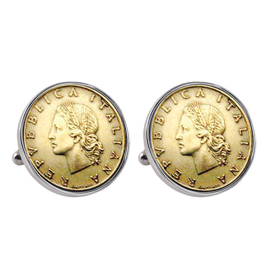 1990-1995 Italian Republic Coin Silvertone Bezel Cufflinks
