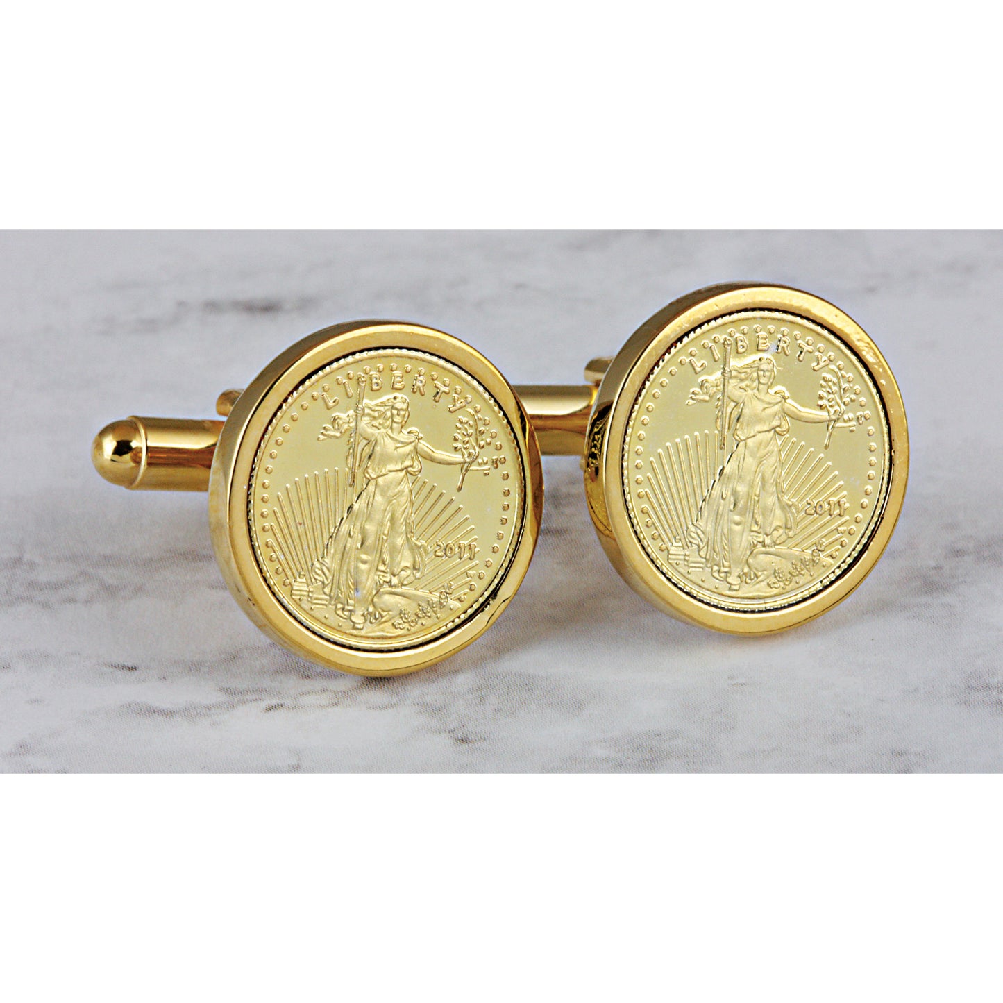 St Gaudens Design Gold Layered Replica American Eagle Coin Goldtone Cufflinks