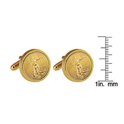 St Gaudens Design Gold Layered Replica American Eagle Coin Goldtone Cufflinks