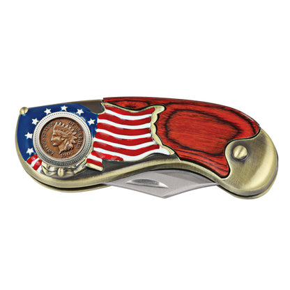 American Flag Coin Pocket Knife with Indian Head Penny