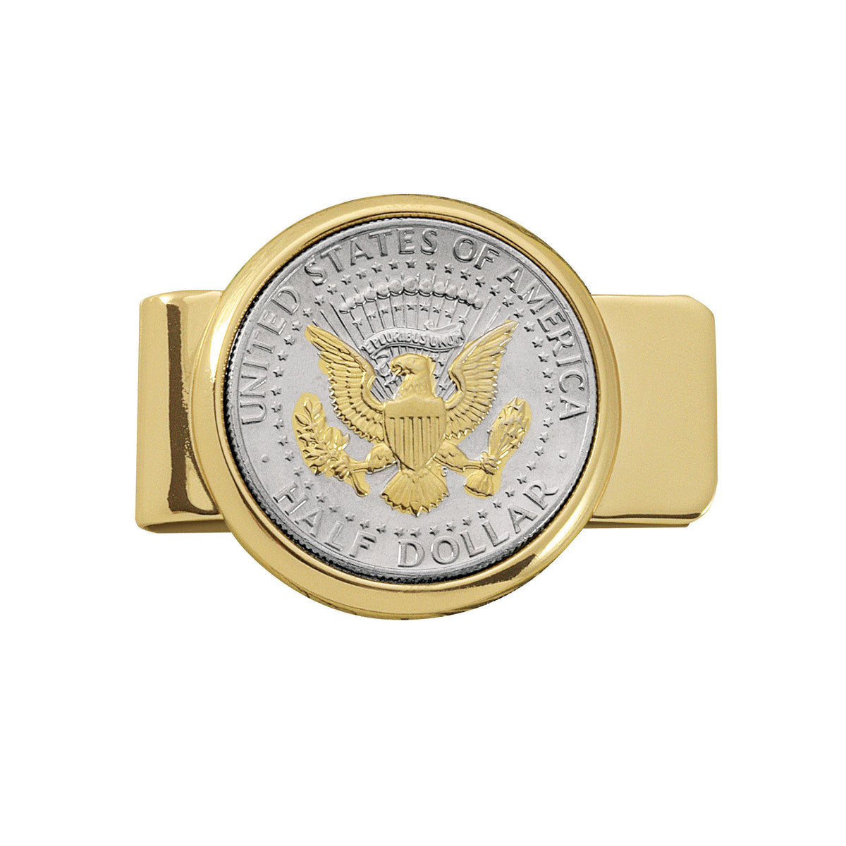 Two-Tone Gold-Layered Presidential Seal JFK Half Dollar Goldtone Coin Money Clip