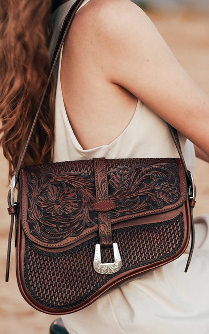 ALLE Media Luna Genuine Hand-Tooled Leather Saddle Bag