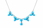 Sterling Silver Sleeping Beauty Turquoise & White Zircon Trillium Flower Necklace