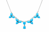 Sterling Silver Sleeping Beauty Turquoise & White Zircon Trillium Flower Necklace