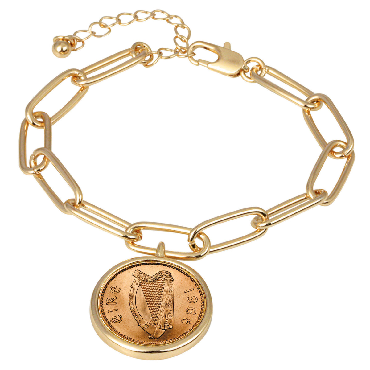 Irish Penny Coin Goldtone Elongated Link Bracelet