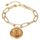 Irish Penny Coin Goldtone Elongated Link Bracelet