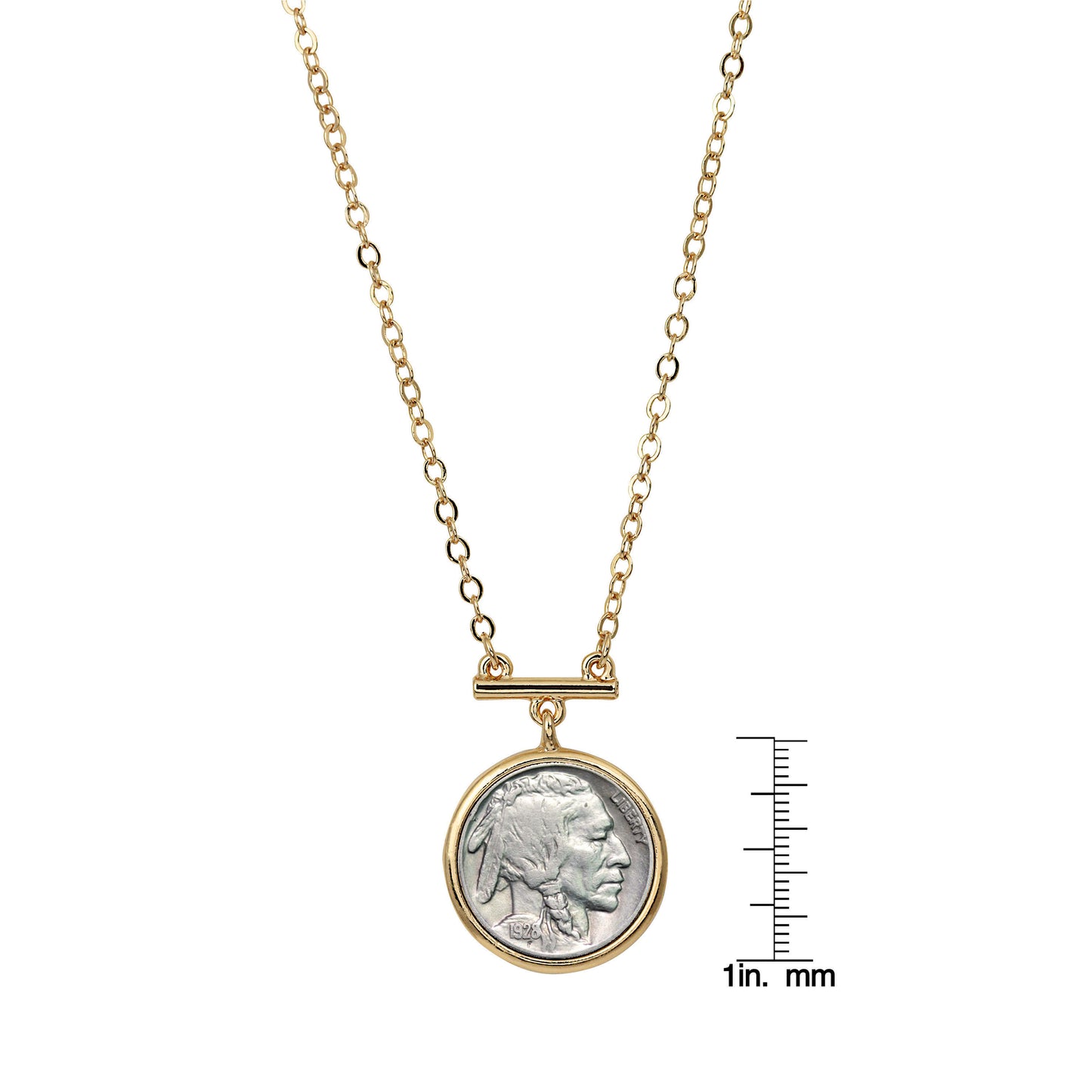 Buffalo Nickel Coin Goldtone Bar Necklace with 18-inch Chain