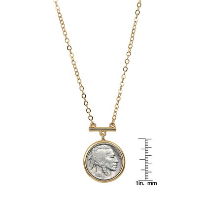 Buffalo Nickel Coin Goldtone Bar Necklace with 18-inch Chain