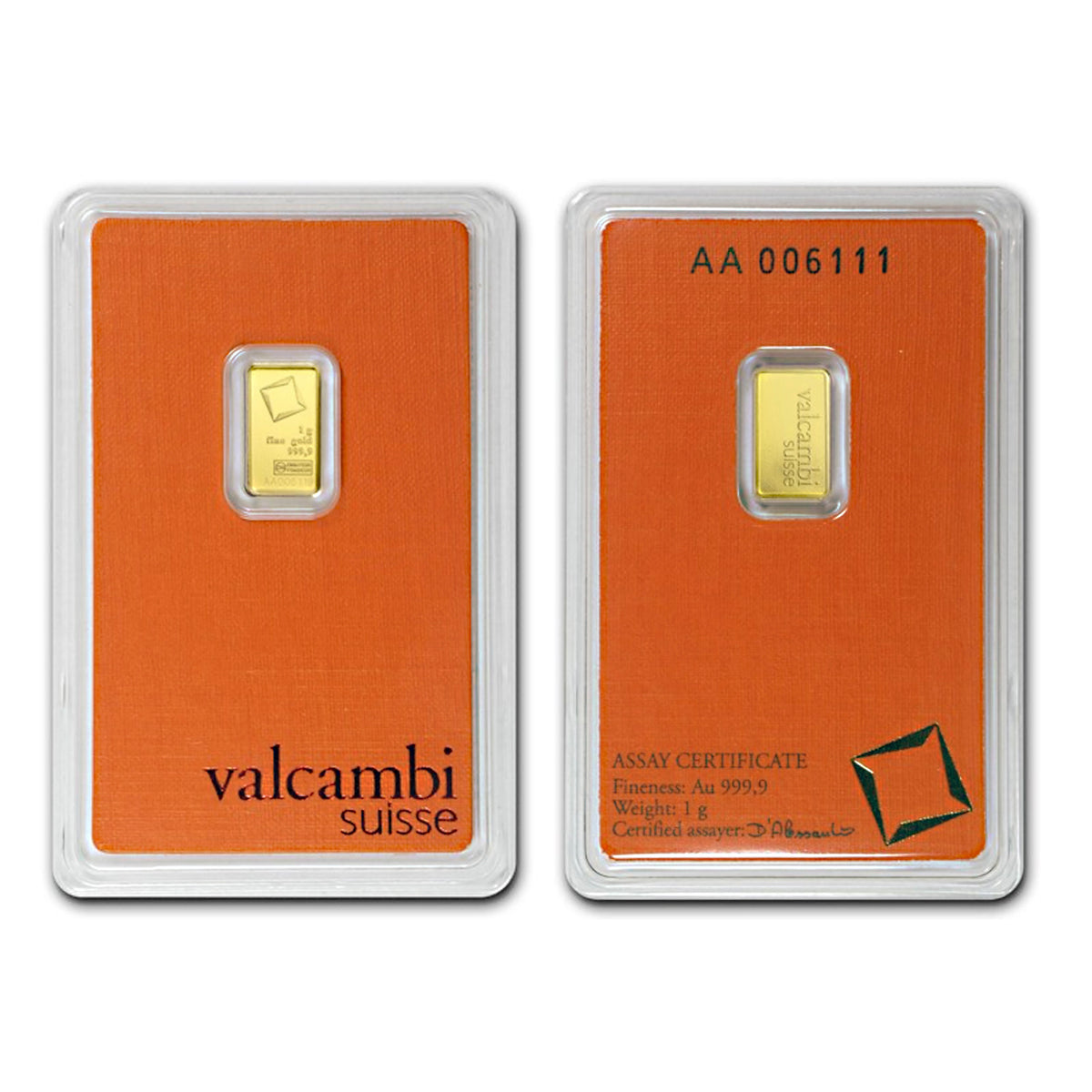 1 Gram Valcambi Suisse Gold Bar - .9999 Pure 24K Gold