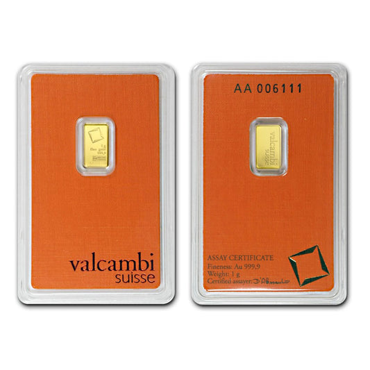 1 Gram Valcambi Suisse Gold Bar - .9999 Pure Gold