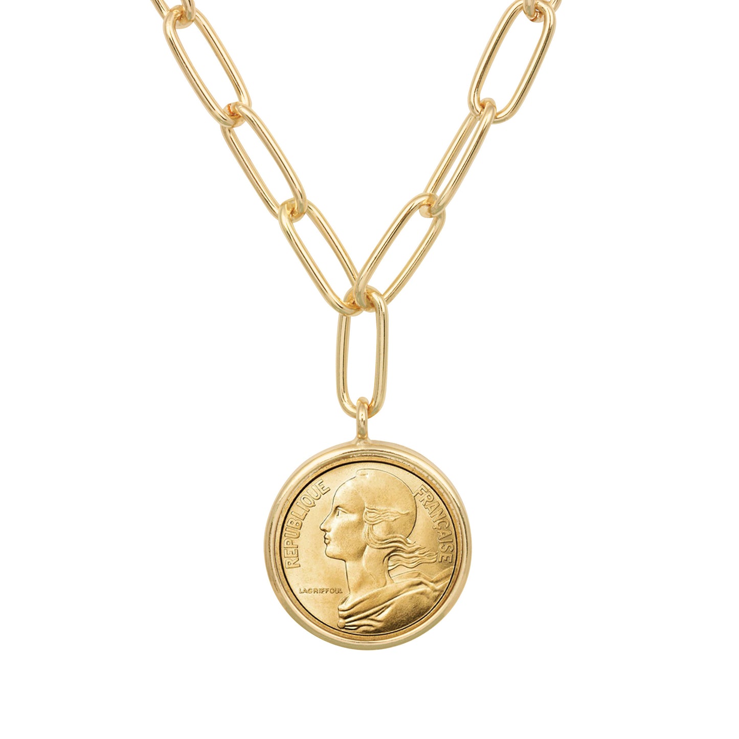 French 20 Centimes Goldtone Paper Clip Necklace