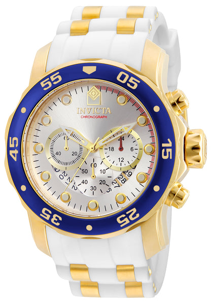 Invicta Men's 48mm Pro Diver Quartz Chronograph White Silicone Strap Watch