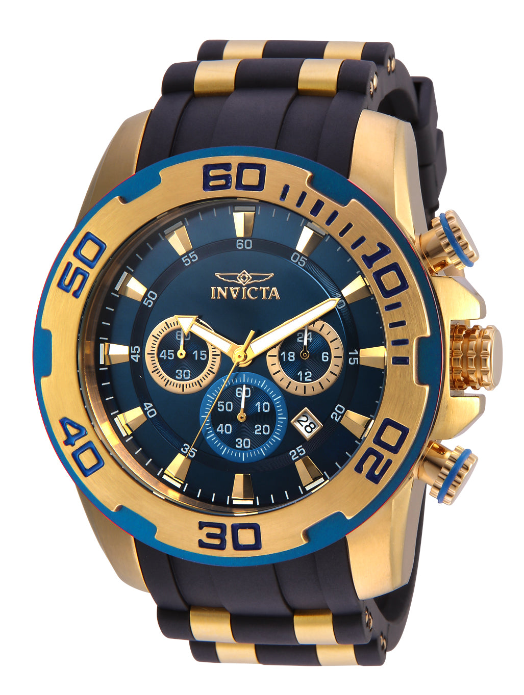 Invicta Men's 50mm Pro Diver Scuba Quartz Chronograph Goldtone Case Silicone Strap Watch