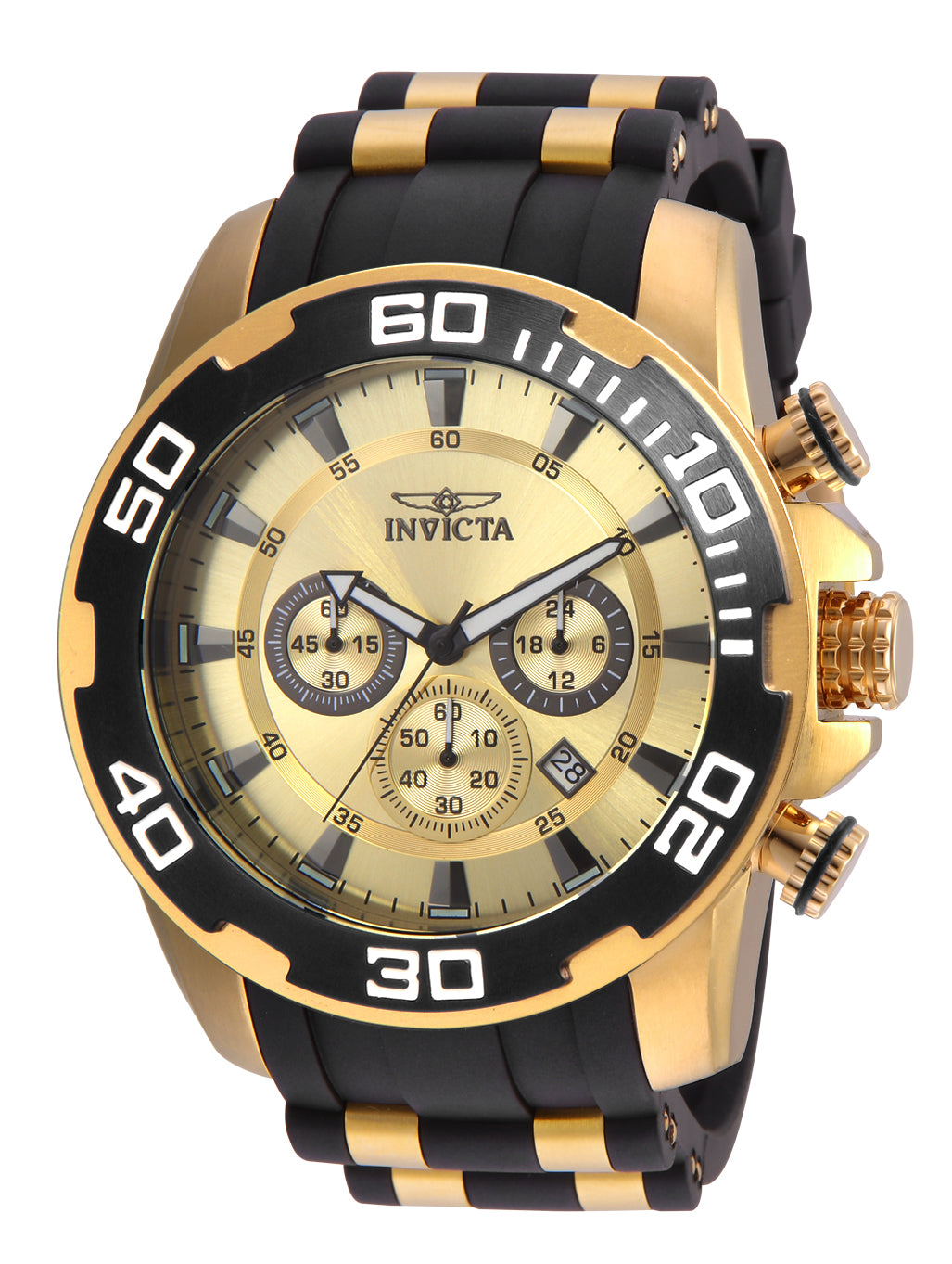 Invicta Men's 50mm Pro Diver Scuba Quartz Chronograph Goldtone Case Silicone Strap Watch