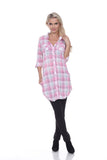 White Mark Women's Piper Stretch Plaid Rounded Hem Tunic Top